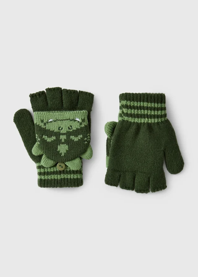 Boys Green Dino Mitten Gloves