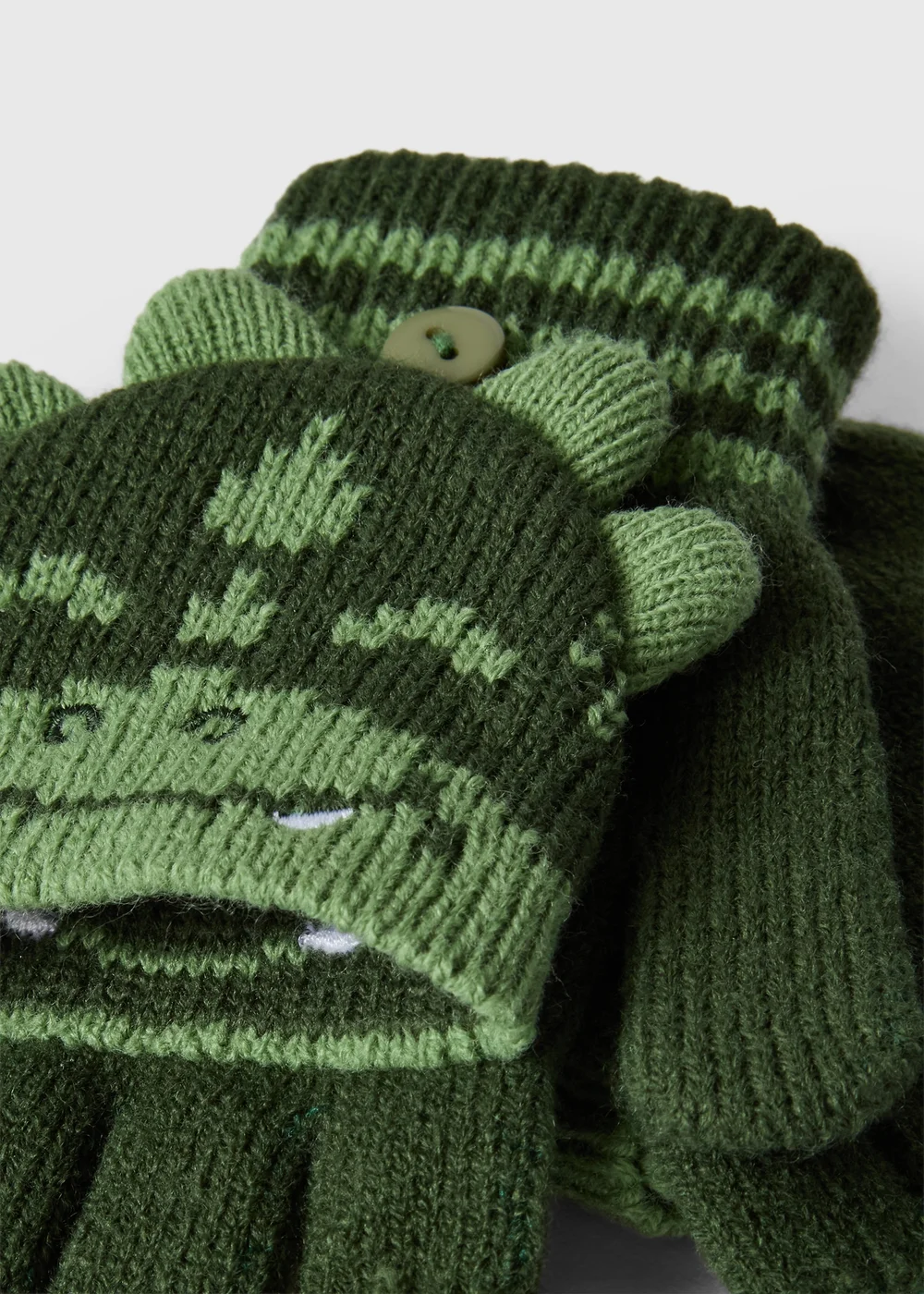 Boys Green Dino Mitten Gloves - One Size Image 2