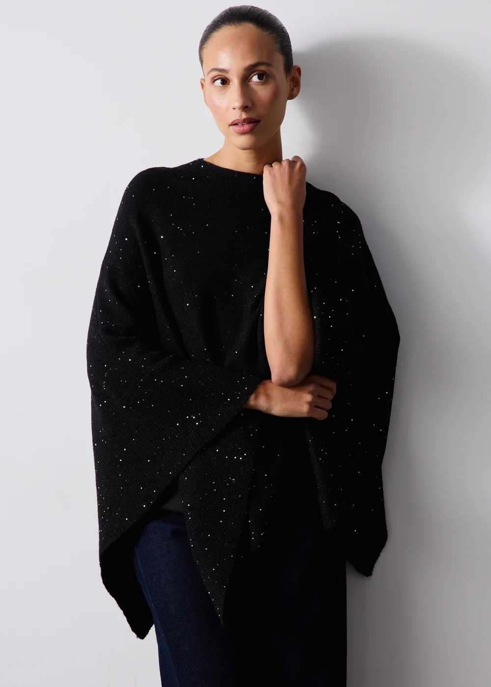 Black Sequin Shawl - One Size Image 4