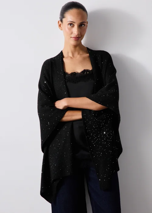 Black Sequin Shawl - One Size Image 1