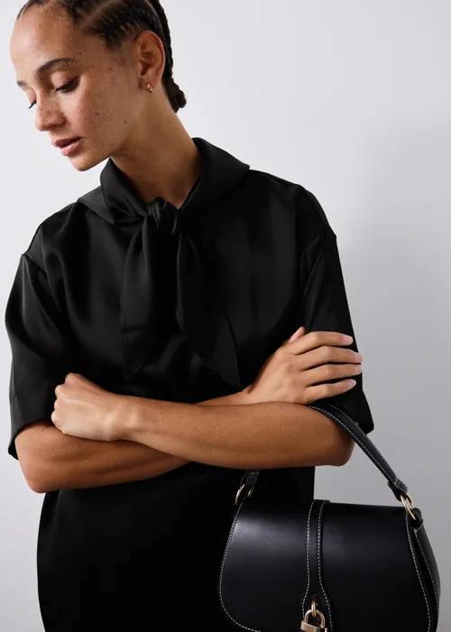Black Satin Scarf Neck Detail Mini Dress - 8 Image 3
