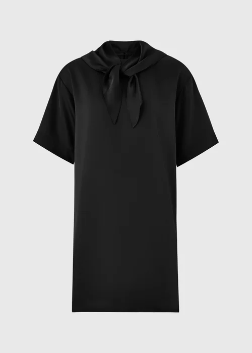 Black Satin Scarf Neck Detail Mini Dress - 8 Image 4