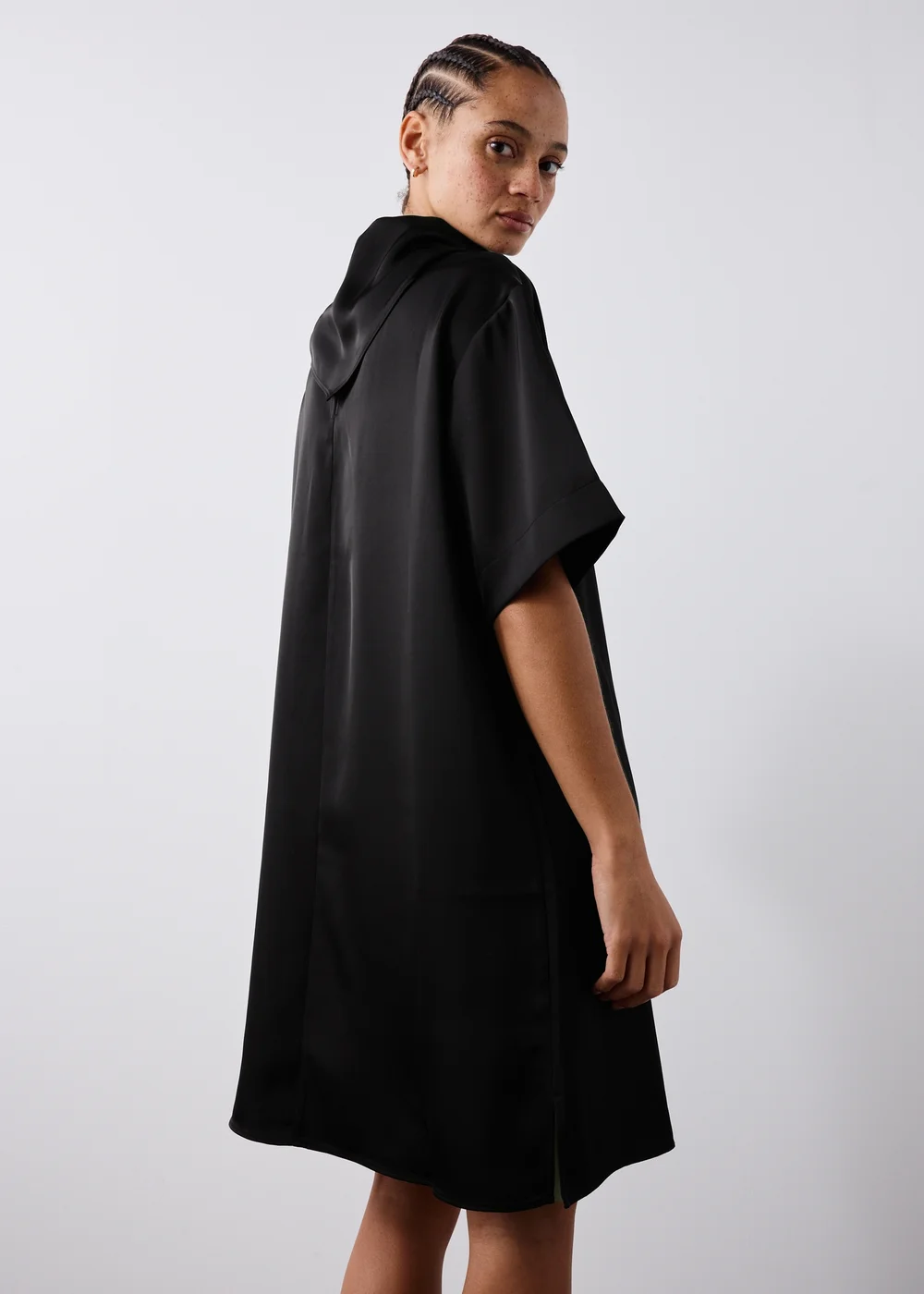 Black Satin Scarf Neck Detail Mini Dress - 8 Image 2
