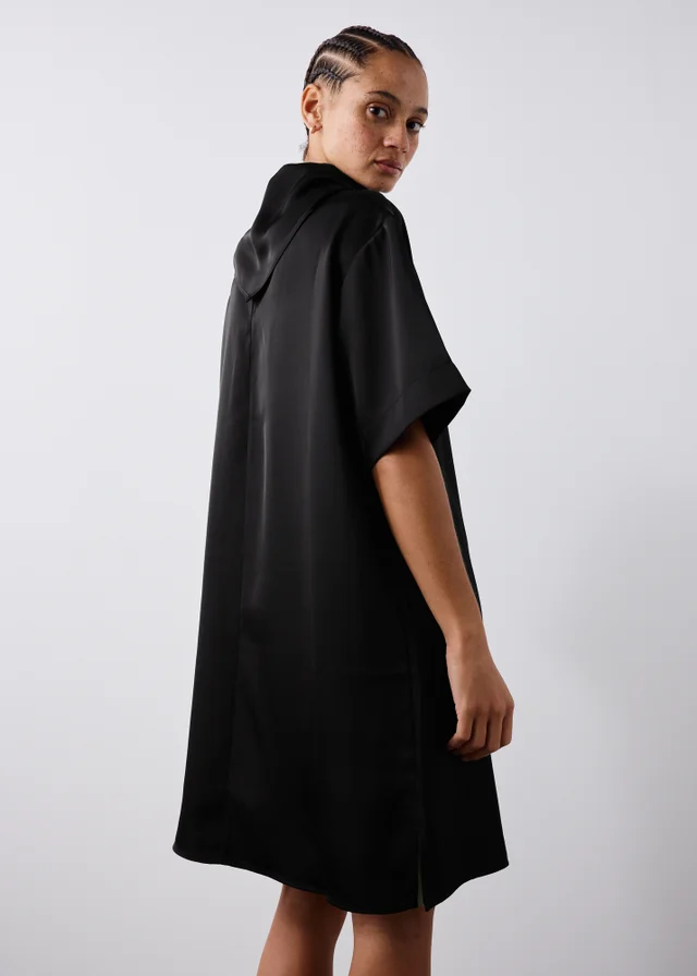 Black Satin Scarf Neck Detail Mini Dress