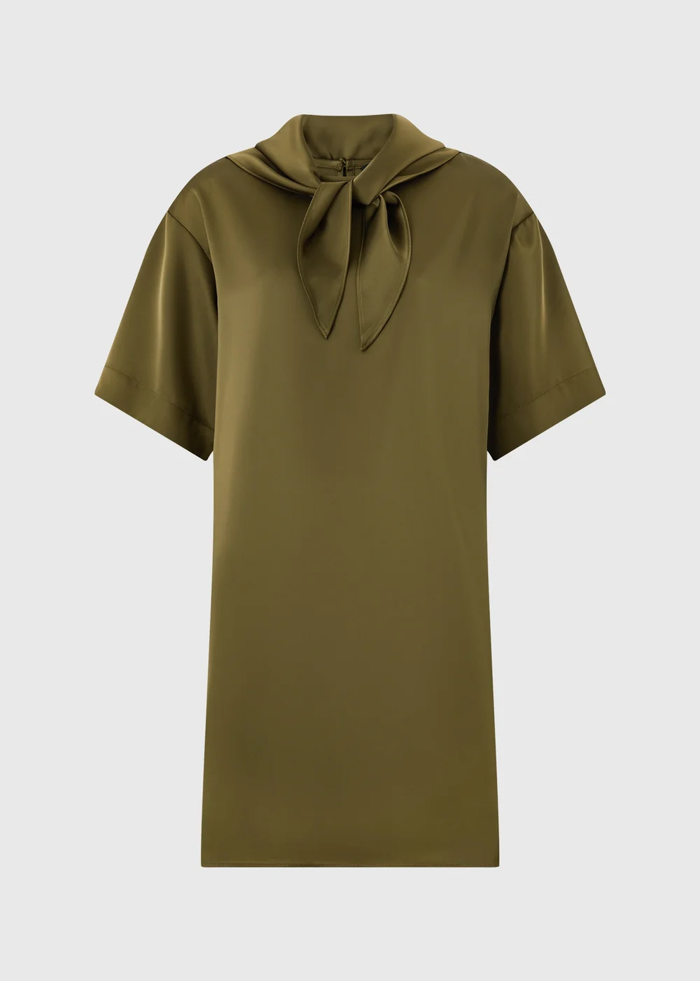Olive Satin Scarf Neck Detail Mini Dress - 8 Image 4