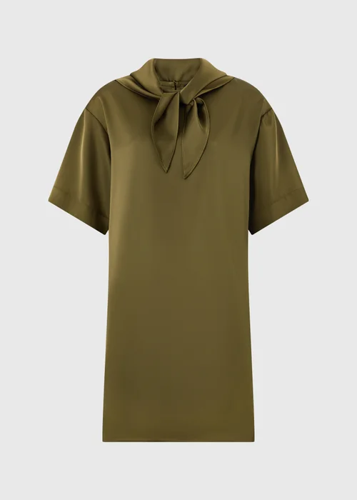 Olive Satin Scarf Neck Detail Mini Dress - 8 Image 4