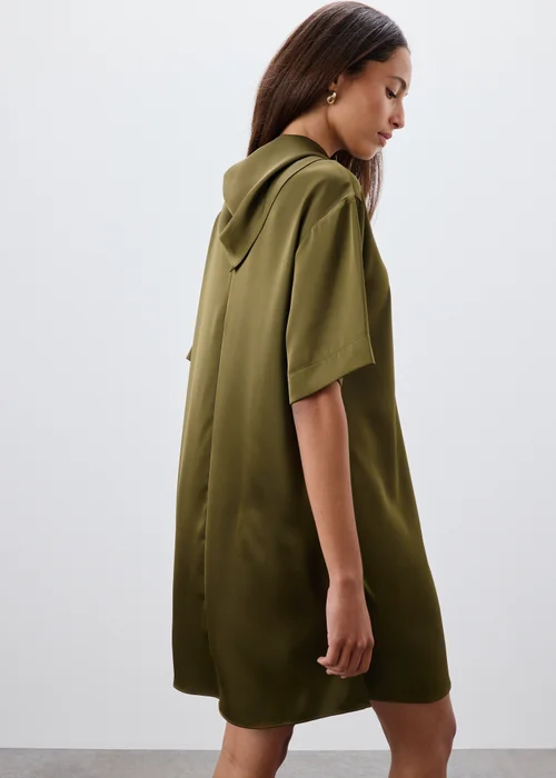 Olive Satin Scarf Neck Detail Mini Dress - 8 Image 2