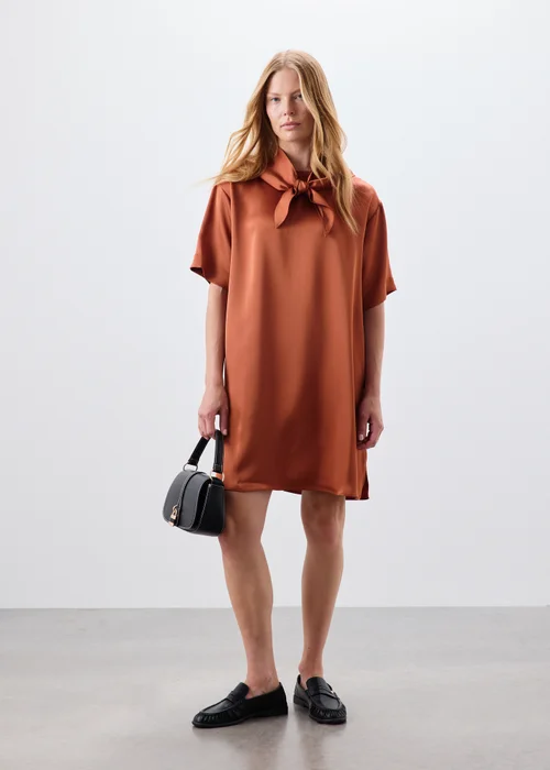 Orange Satin Scarf Neck Detail Mini Dress - 8 Image 1