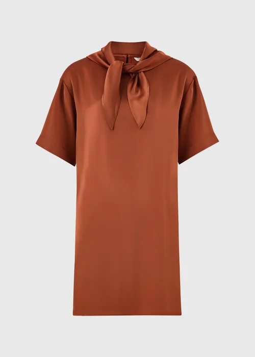 Orange Satin Scarf Neck Detail Mini Dress - 8 Image 4