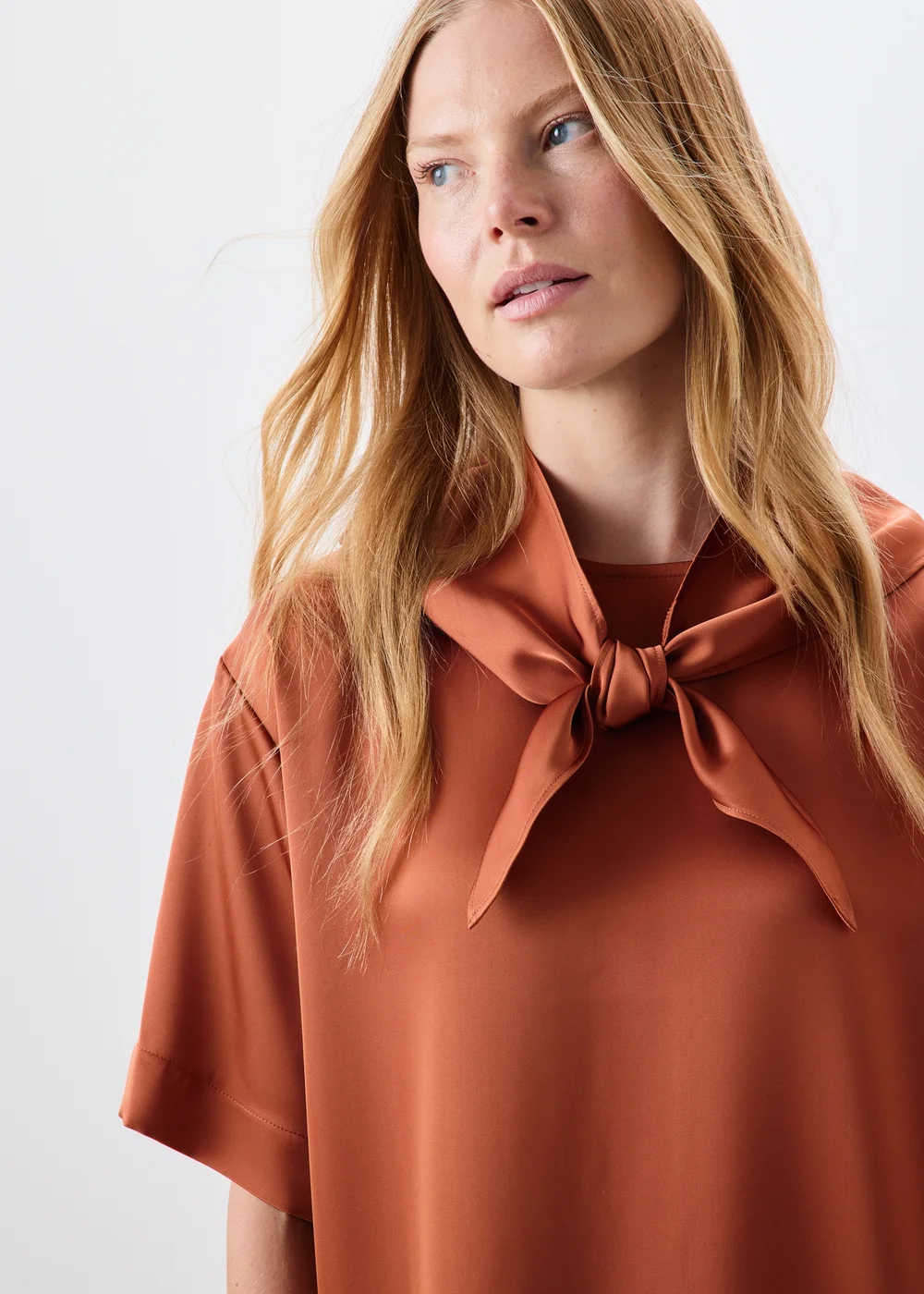 Orange Satin Scarf Neck Detail Mini Dress - 8 Image 3