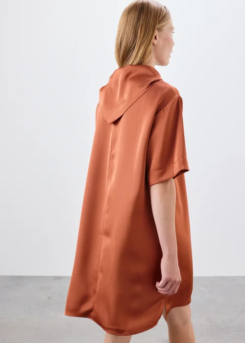 Orange Satin Scarf Neck Detail Mini Dress - 8 Image 2