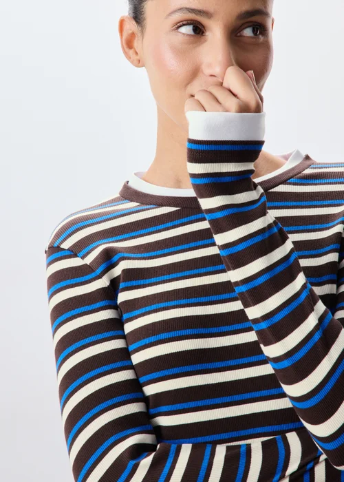 Chocolate Brown Striped Double Layer Top - 8 Image 3