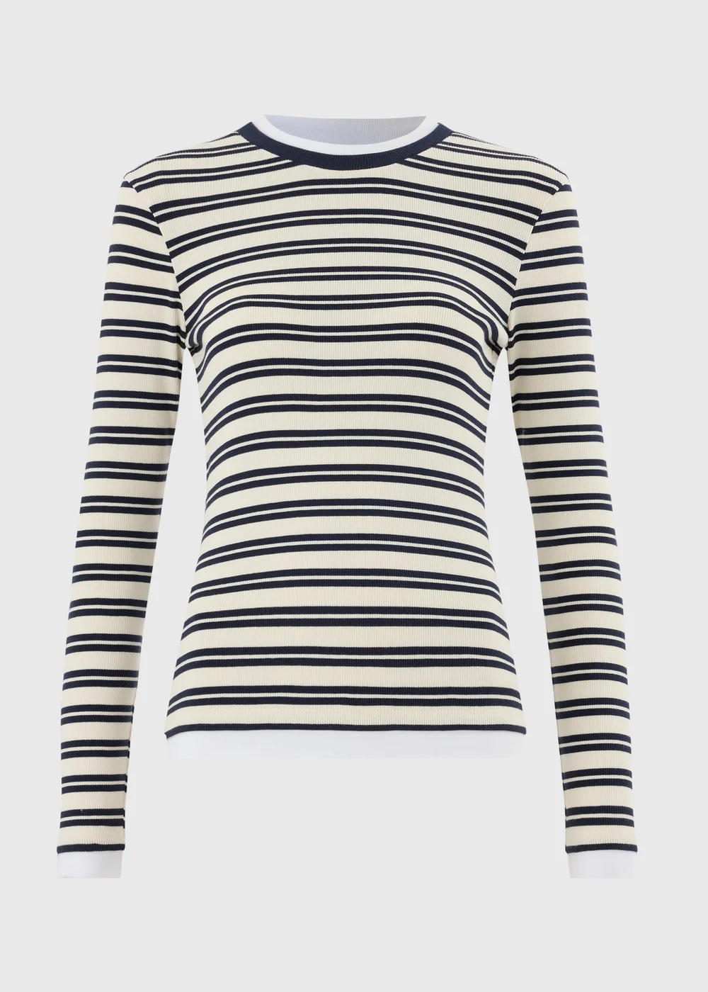 Navy Ribbed Double Layer Striped T-Shirt - 8 Image 4