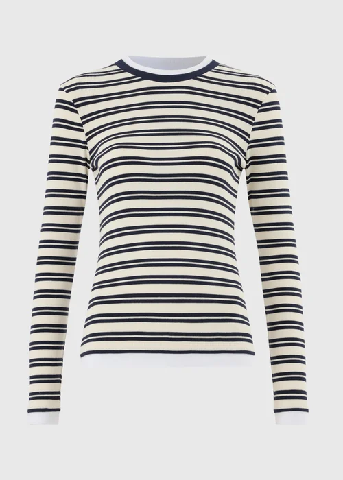 Navy Ribbed Double Layer Striped T-Shirt - 8 Image 4