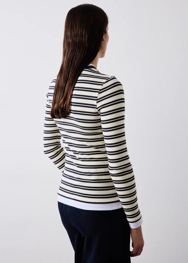 Navy Ribbed Double Layer Striped T-Shirt