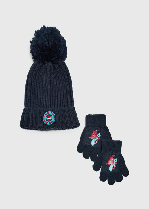 Boys Navy 2 Piece Spiderman Hat & Gloves Set (3-10 Yrs) - 3-6 Yrs Image 1