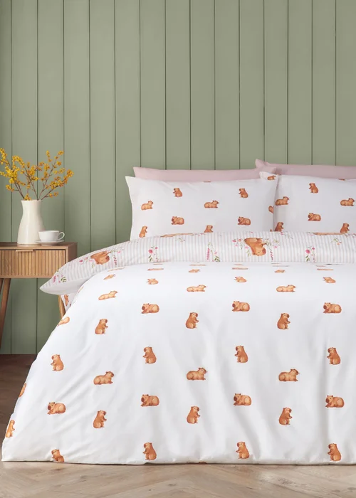 Catherine Lansfield Happy Capybara Duvet Cover Set Natural - Double Image 3
