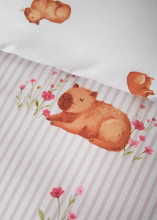 Catherine Lansfield Happy Capybara Duvet Cover Set Natural - Double Image 5