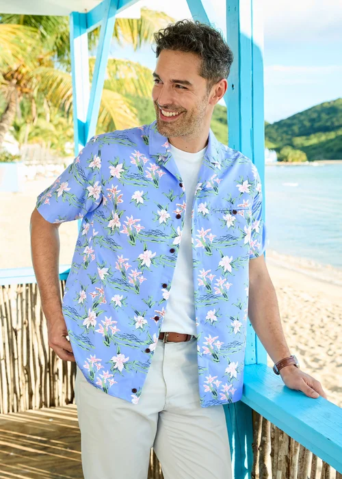 Cotton Traders Sky Blue Short Sleeve Summer Print Soft Touch Shirt - XL Image 2