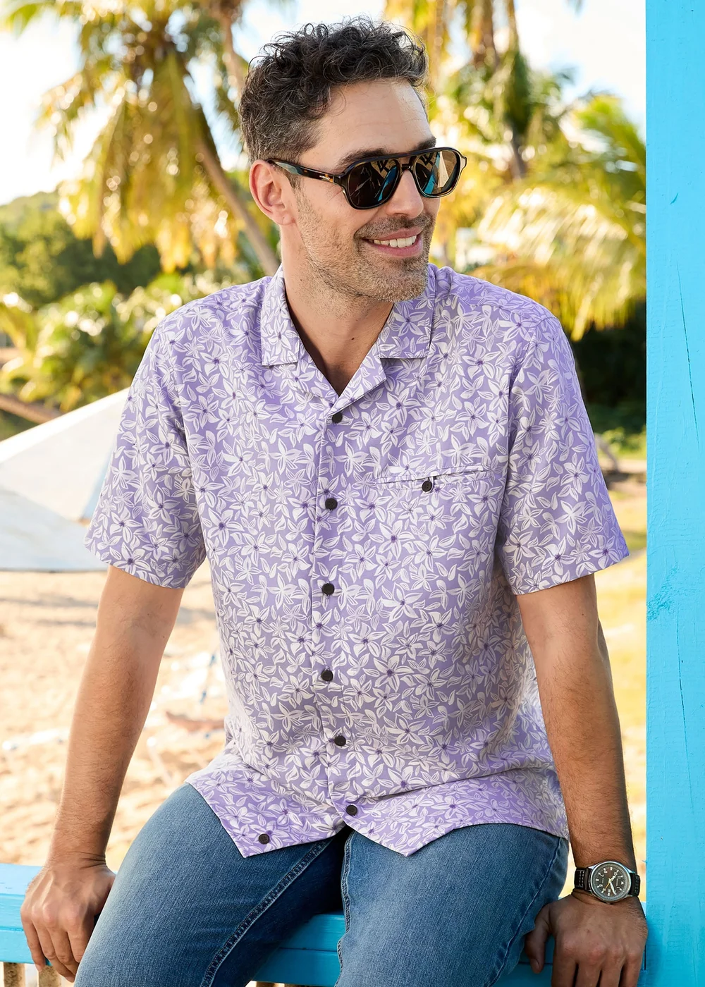 Cotton Traders Purple Short Sleeve Summer Print Soft Touch Shirt - L Image 1