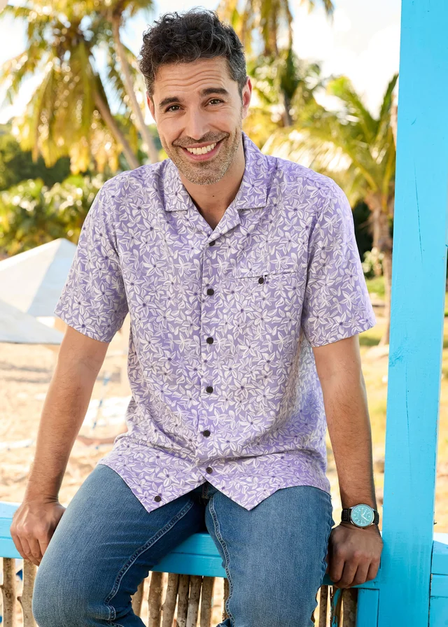 Cotton Traders Purple Short Sleeve Summer Print Soft Touch Shirt