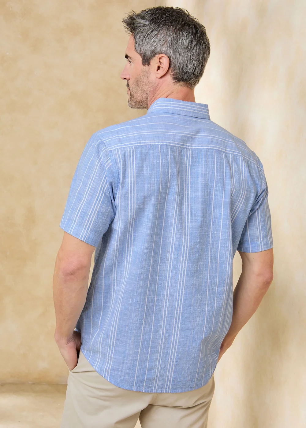 Cotton Traders Light Blue Short Sleeve Textured Stripe Shirt - 4XL Image 3