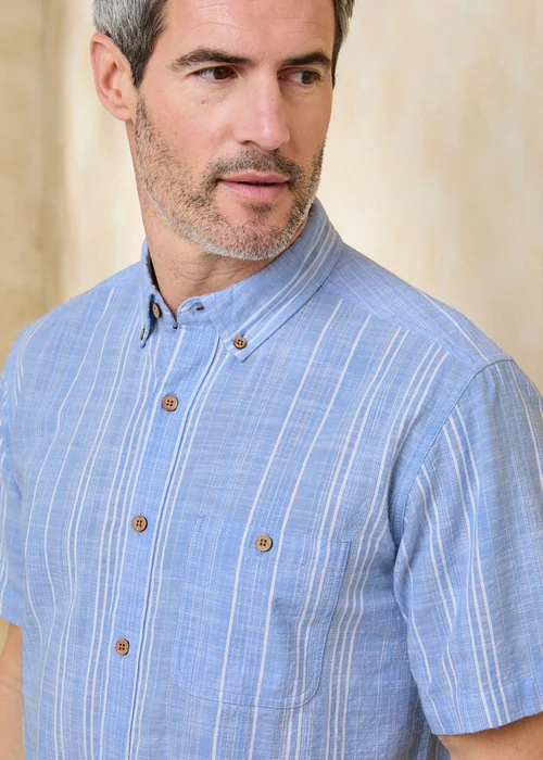 Cotton Traders Light Blue Short Sleeve Textured Stripe Shirt - 4XL Image 4