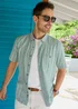 Cotton Traders Sage Green Short Sleeve Textured Stripe Shirt - 3XL Image 1
