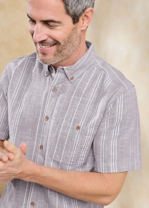 Cotton Traders Grey Short Sleeve Textured Stripe Shirt - L Image 4