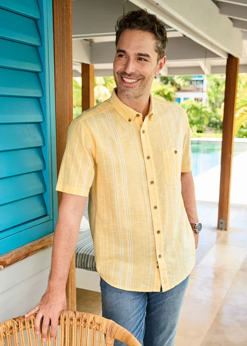Cotton Traders Lemon Short Sleeve Textured Stripe Shirt - L Image 2