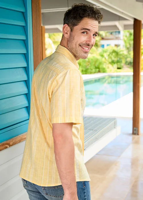 Cotton Traders Lemon Short Sleeve Textured Stripe Shirt - L Image 3