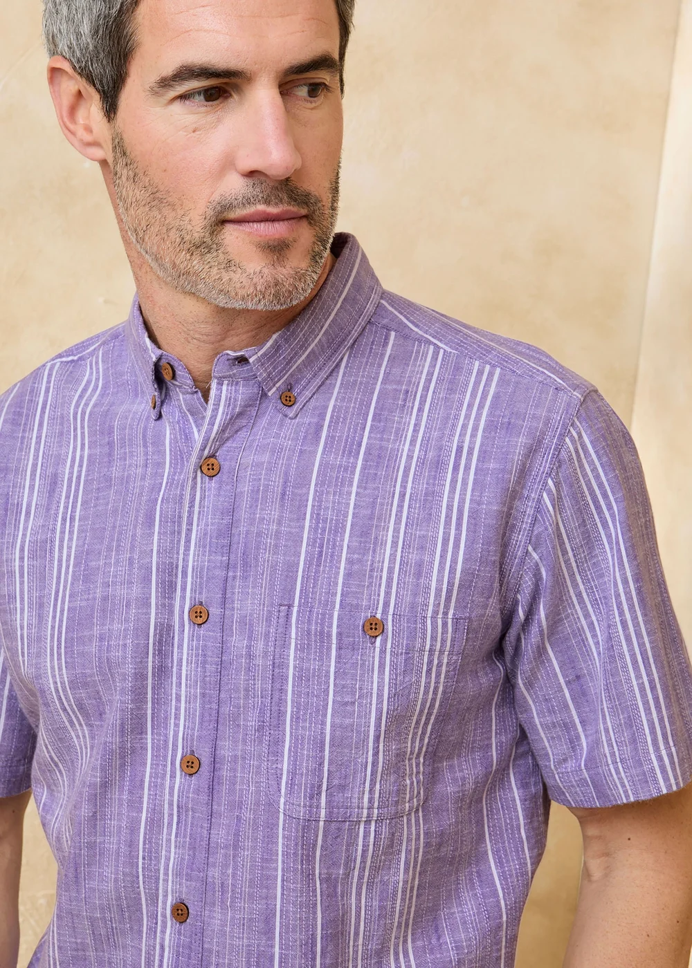 Cotton Traders Purple Short Sleeve Textured Stripe Shirt - M Image 4