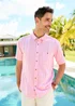 Cotton Traders Candy Pink Short Sleeve Textured Stripe Shirt - L Image 2