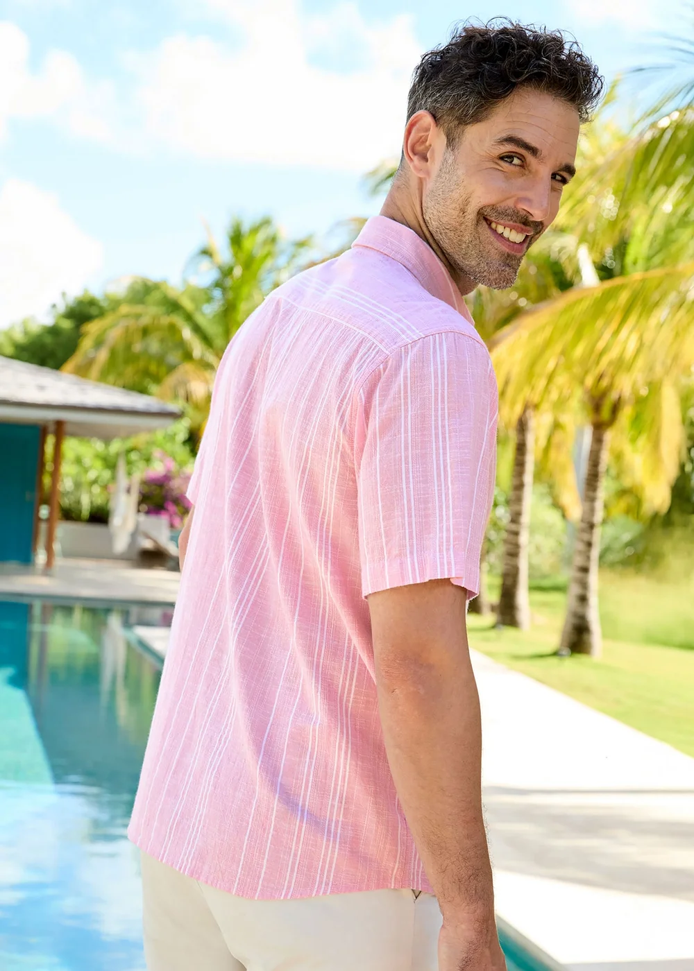Cotton Traders Candy Pink Short Sleeve Textured Stripe Shirt - L Image 3