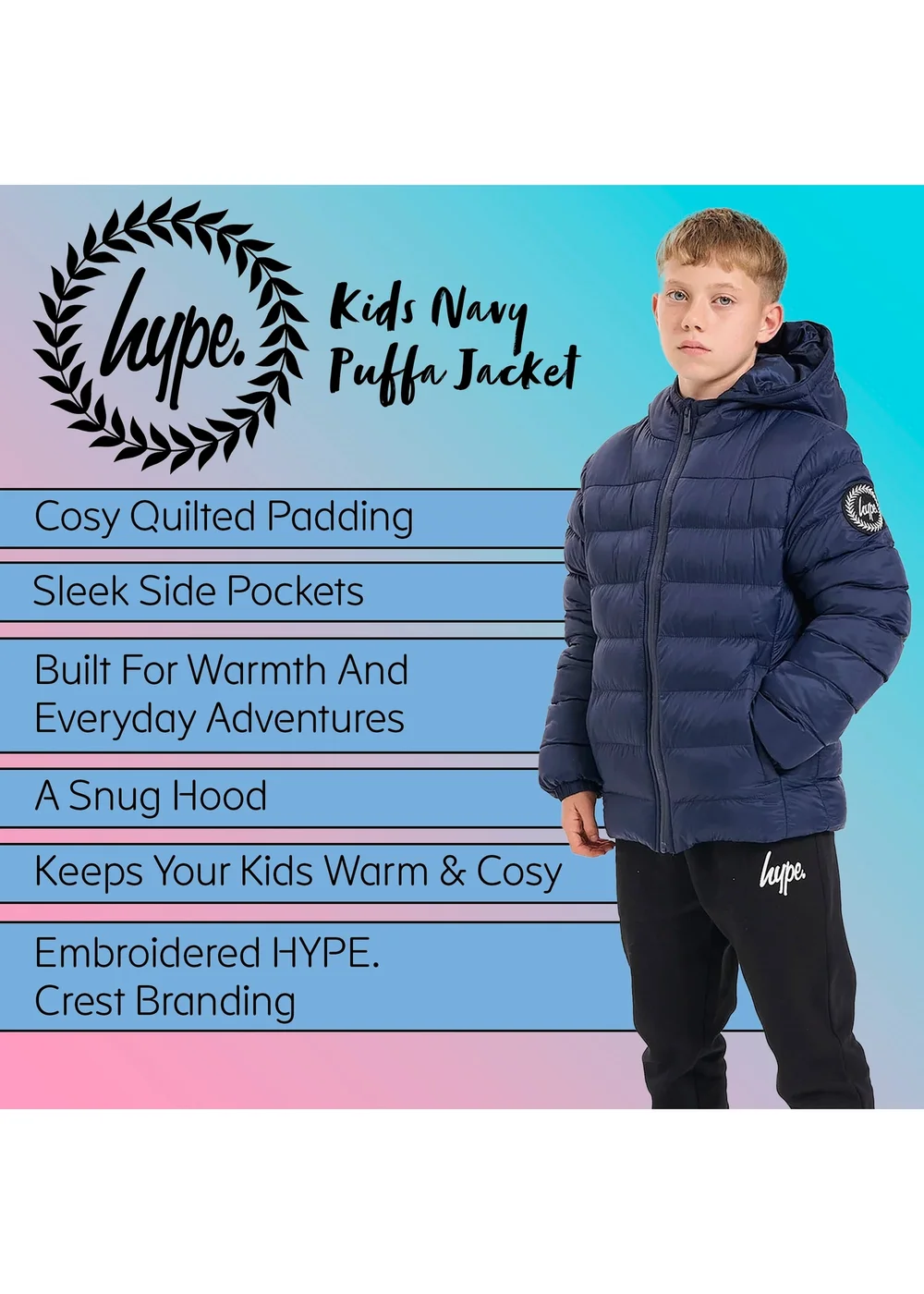 Hype Boys Navy Puffen Jacket (5-14 Years) - 13-14 Yrs Image 5