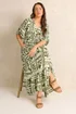 Evans Curve Green Leaf Print Button Through Maxi Dress - 20 Image 2