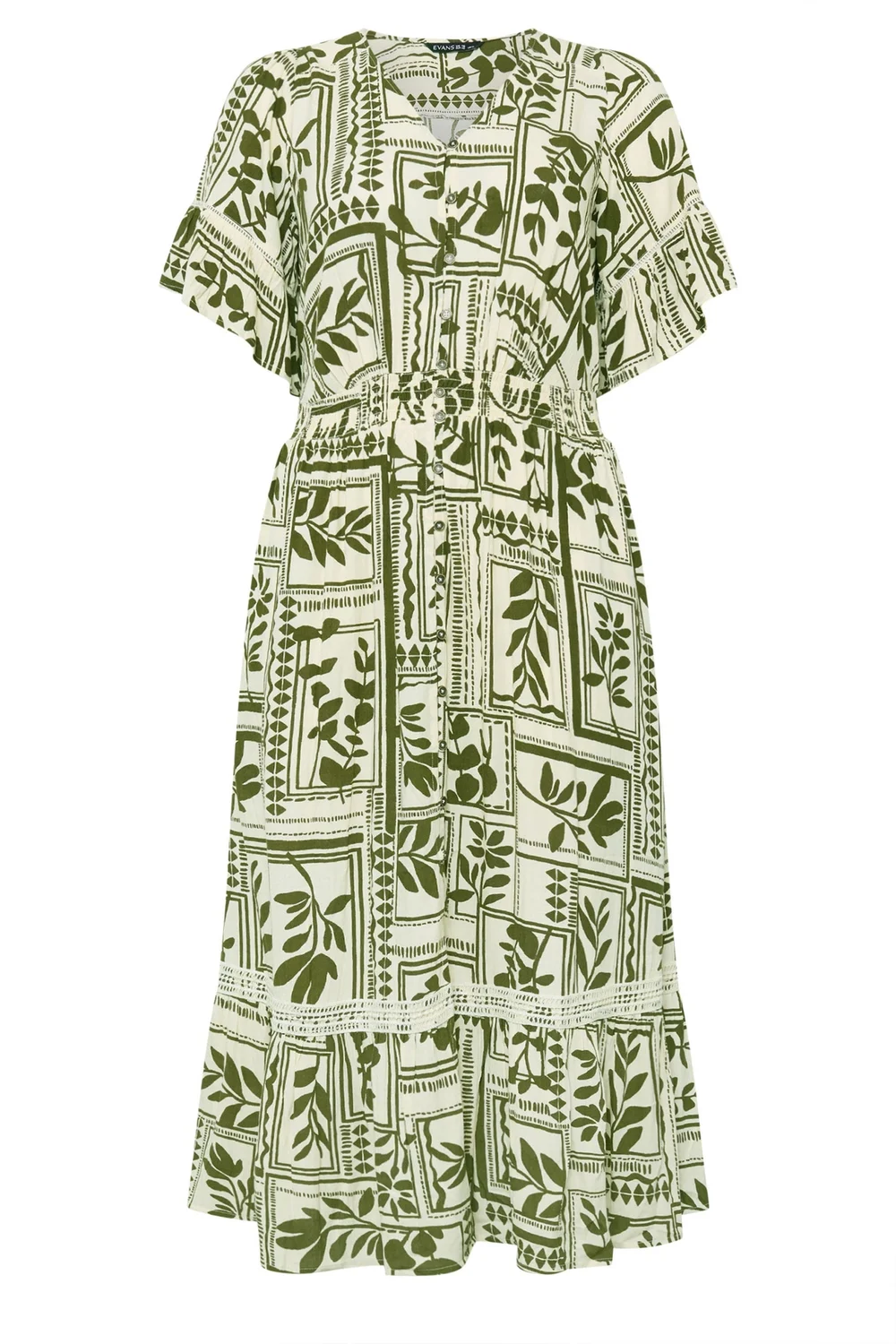 Evans Curve Green Leaf Print Button Through Maxi Dress - 20 Image 5