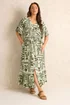 Evans Curve Green Leaf Print Button Through Maxi Dress - 20 Image 1