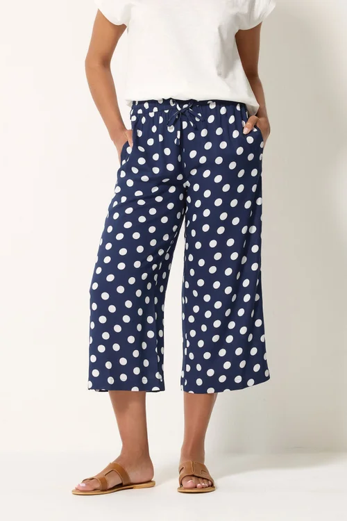 M&Co Navy Blue Polka Dot Cropped Trousers - 10/L27 Image 1