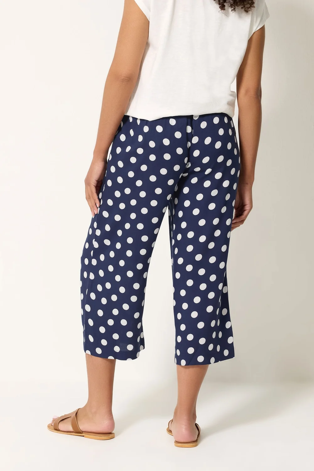 M&Co Navy Blue Polka Dot Cropped Trousers - 10/L27 Image 3