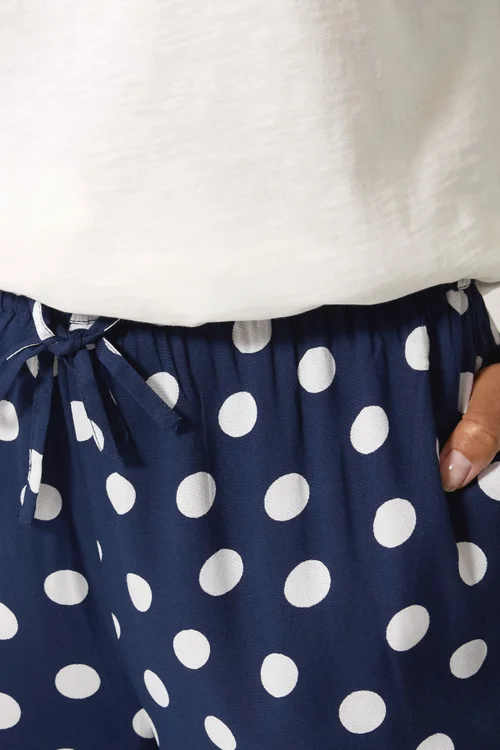 M&Co Navy Blue Polka Dot Cropped Trousers - 10/L27 Image 4