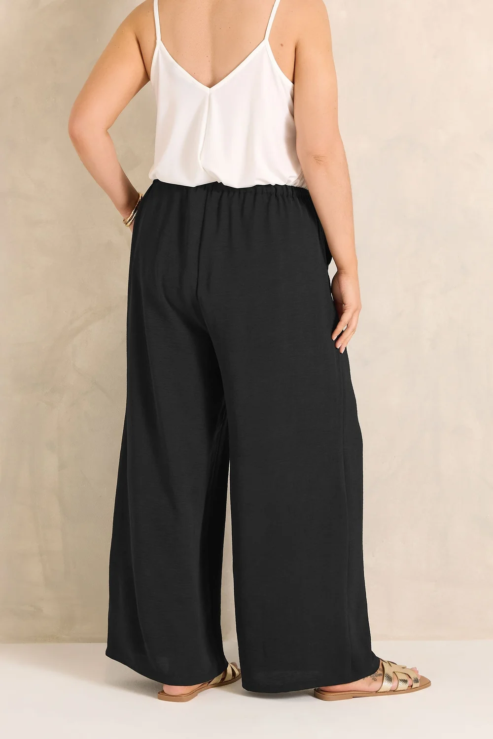 Evans Curve Black Tie Waist Wide Leg Trousers - 18/L30 Image 3