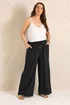 Evans Curve Black Tie Waist Wide Leg Trousers - 18/L30 Image 1