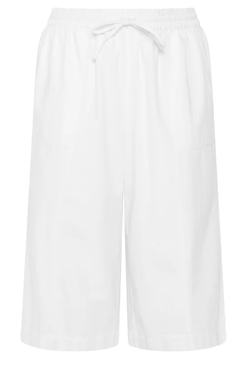 Evans Curve White Cropped Pull On Cotton Trousers - 22-24 Image 5