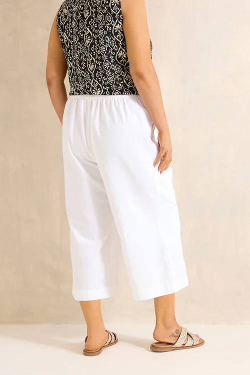 Evans Curve White Cropped Pull On Cotton Trousers - 22-24 Image 3