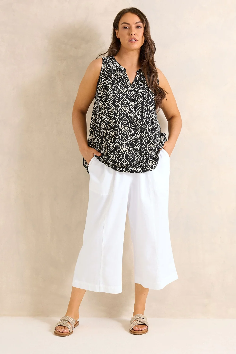 Evans Curve White Cropped Pull On Cotton Trousers - 22-24 Image 1