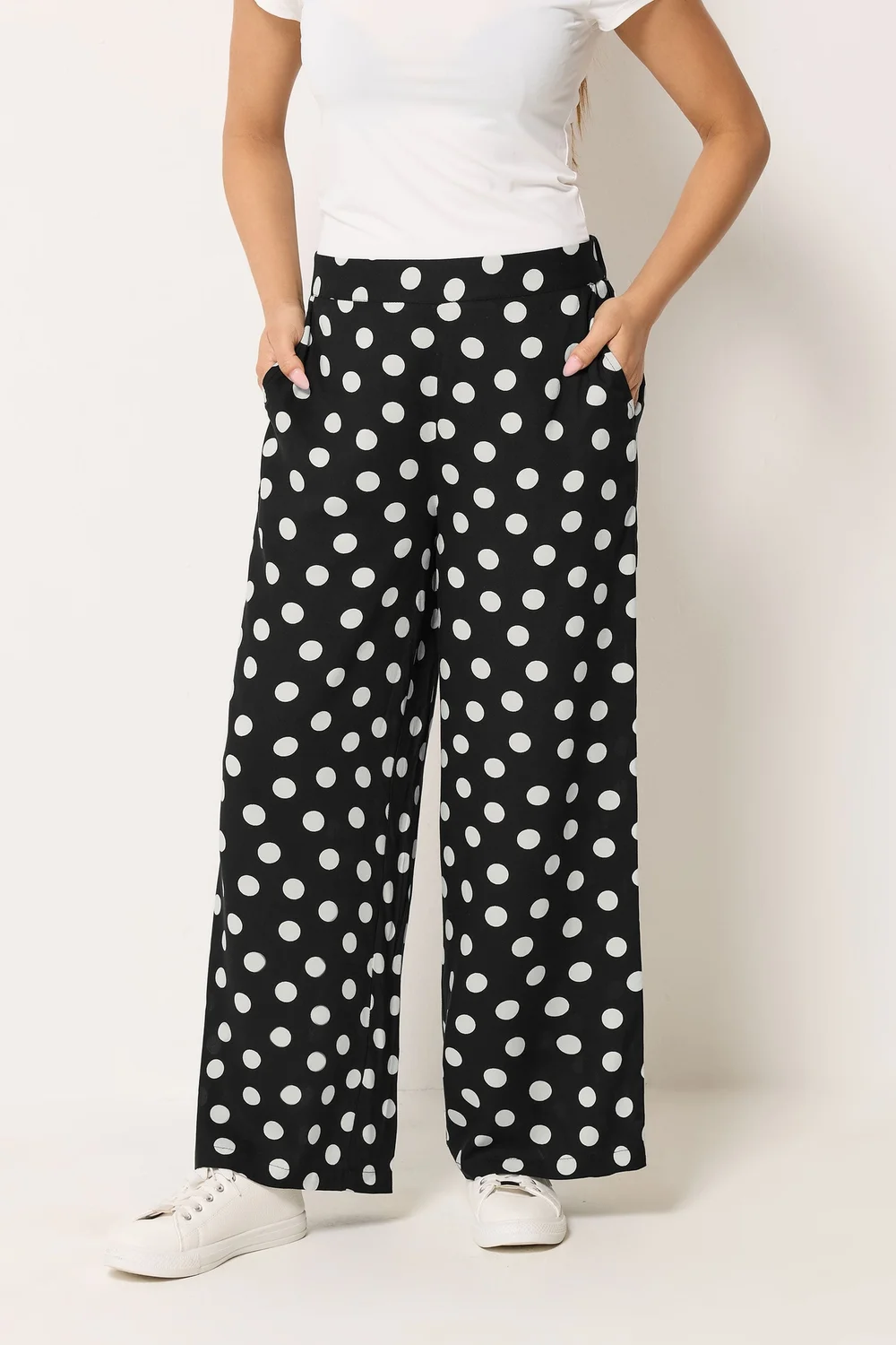 M&Co Petite Black & White Polka Dot Wide Leg Trousers - 10 Image 1