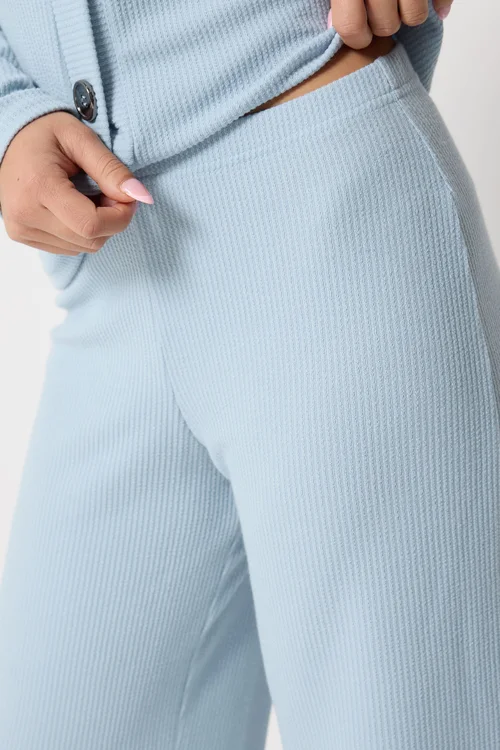 PixieGirl Petite Light Blue Ribbed Wide Leg Trousers - 12/L27 Image 4