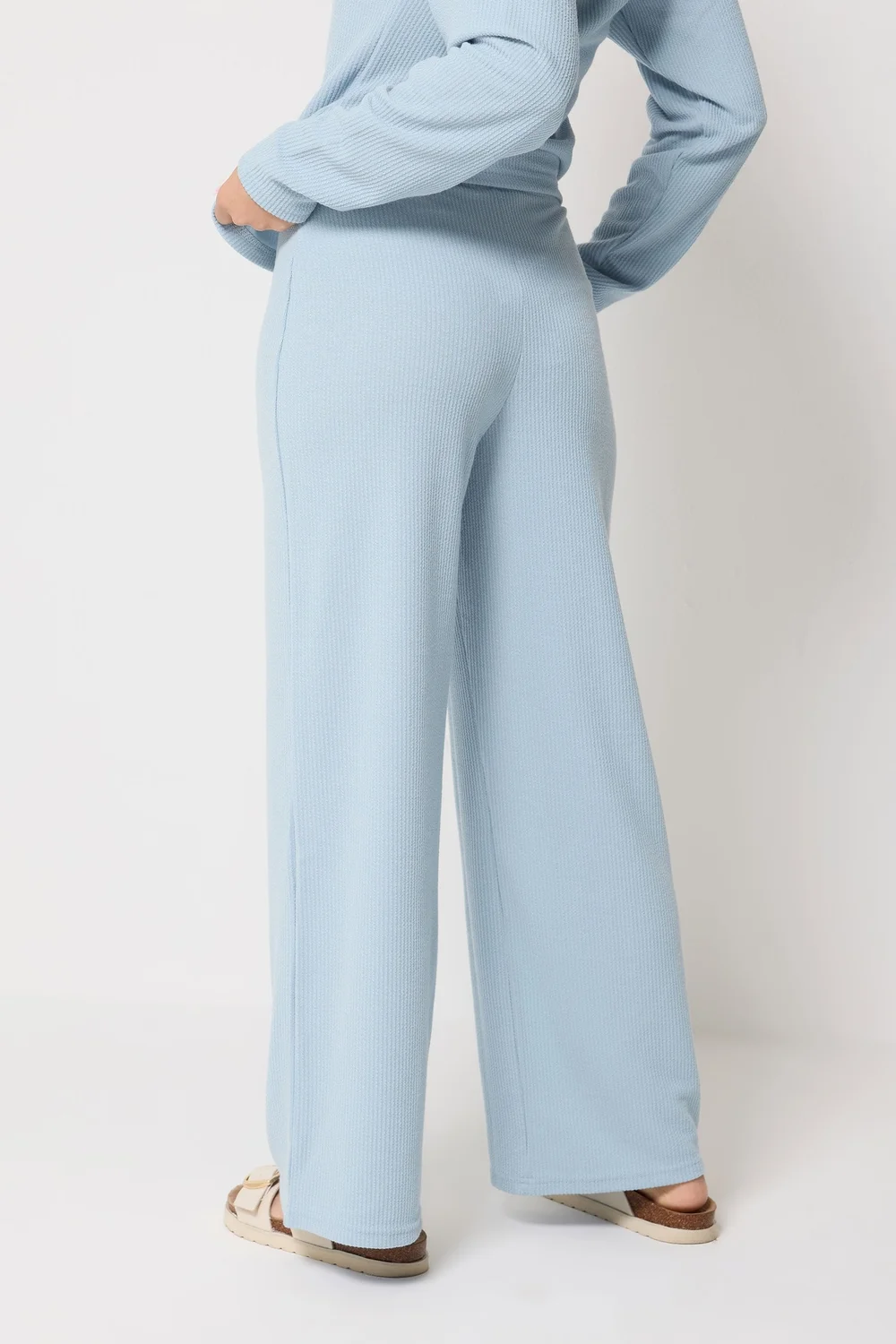 PixieGirl Petite Light Blue Ribbed Wide Leg Trousers - 12/L27 Image 3