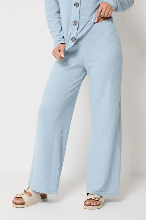 PixieGirl Petite Light Blue Ribbed Wide Leg Trousers - 12/L27 Image 2